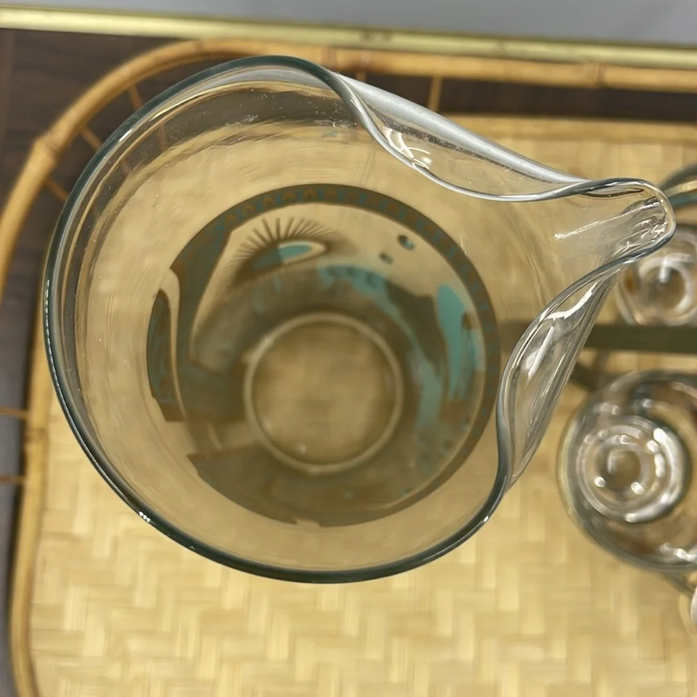 Vintage 60’s Fred Press Trojan Horse 22k Gold Turquoise 8 Pc MCM Barware Set